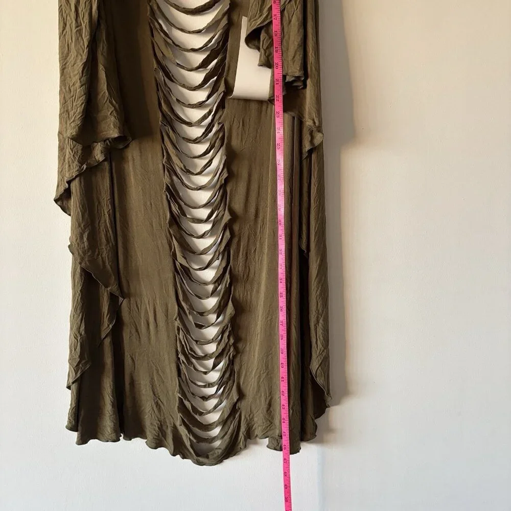 Ashro Open Front Cardigan Vest ONE SIZE MISSY Olive Green Slashed Boho NWT - Picture 6 of 12